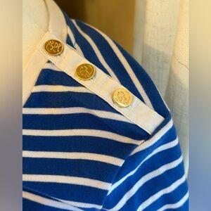 Draper James Blue and White Striped Tshirt Dress with Drawstring Belt Size M